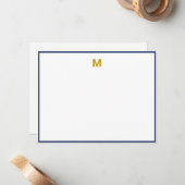Navy Blue Border Gold Minimalist Monogram Notitiekaartje (Voorkant / Achterkant in situ)