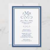 Navy blue border lijst classy monogram afstuderen kaart (Voorkant)