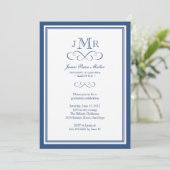 Navy blue border lijst classy monogram afstuderen kaart (Staand voorkant)