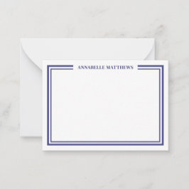 Navy Blue Border Minimalist Name Monogram Notitiekaartje