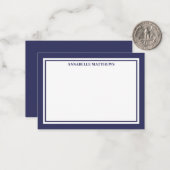 Navy Blue Border Minimalist Name Monogram Notitiekaartje (Voorkant / Achterkant in situ)
