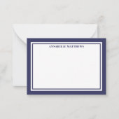 Navy Blue Border Minimalist Name Monogram Notitiekaartje (Voorkant)
