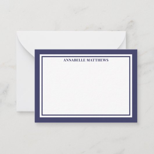 Navy Blue Border Minimalist Name Monogram Notitiekaartje (Voorkant)