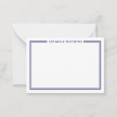 Navy Blue Border Minimalistische naam Monogram Notitiekaartje (Voorkant)