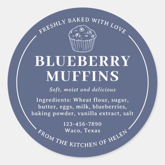 Navy Blue Bosmuffin Ingredientenlabel Ronde Sticker (Voorkant)