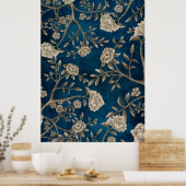 Navy Blue Botanical Chinoiserie Flower Wall Art Poster (Keuken)