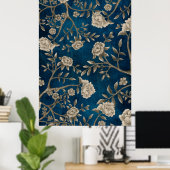 Navy Blue Botanical Chinoiserie Flower Wall Art Poster (Thuiskantoor)