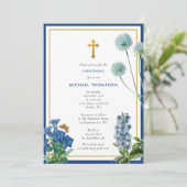 Navy Blue Botanical en Gold Baptism Christening Bo Kaart (Staand voorkant)