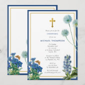 Navy Blue Botanical en Gold Baptism Christening Bo Kaart (Voorkant / Achterkant)