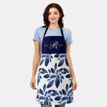 Navy Blue Botanical Foliage Monogramed