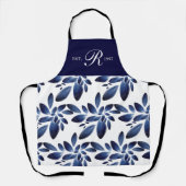 Navy Blue Botanical Foliage Monogramed Schort (Voorkant)