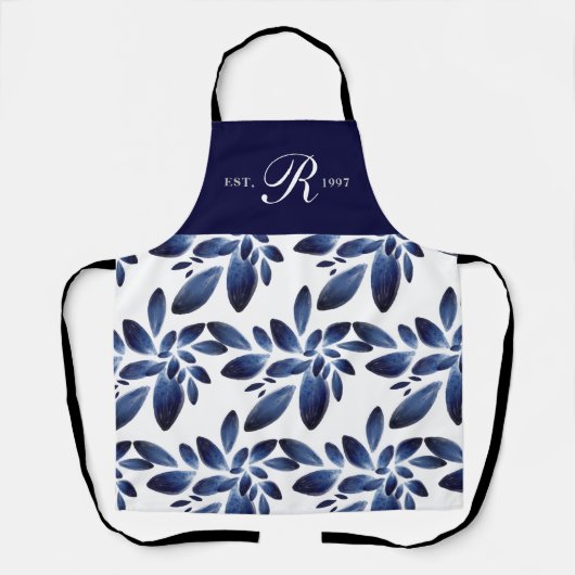 Navy Blue Botanical Foliage Monogramed Schort (Voorkant)