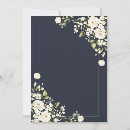 Navy Blue Botanical Greenery White Floral Wedding Kaart (Achterkant)