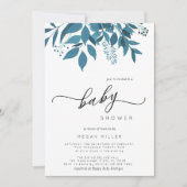Navy Blue Botanical | Het Baby shower van de winte Kaart (Voorkant)