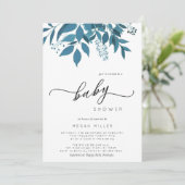 Navy Blue Botanical | Het Baby shower van de winte Kaart (Staand voorkant)