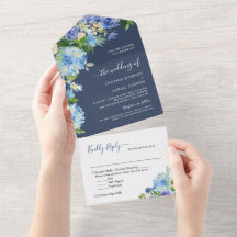 Navy Blue Botanical Hydrangea Flowers Wedding
