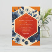 Navy Blue Botanical Romance Wedding Kaart (Staand voorkant)