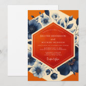 Navy Blue Botanical Romance Wedding Kaart (Voorkant / Achterkant)