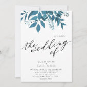Navy Blue Botanical | Script Winter bruiloft Kaart (Voorkant)