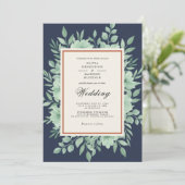 Navy Blue Botanical Spring Wedding Kaart (Staand voorkant)