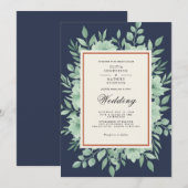 Navy Blue Botanical Spring Wedding Kaart (Voorkant / Achterkant)