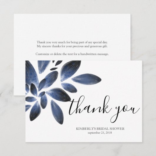 Navy Blue Botanical Vrijgezellenfeest Bedankkaart (Voorkant / Achterkant)