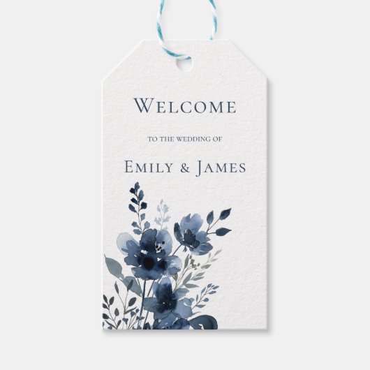 Navy Blue Botanical Wedding Cadeaulabel (Voorkant)
