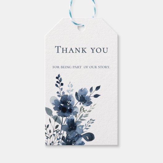 Navy Blue Botanical Wedding Cadeaulabel (Voorkant)
