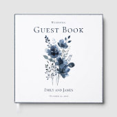 Navy Blue Botanical Wedding Gastenboek (Voorkant)