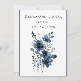 Navy Blue Botanical Wedding Kaart