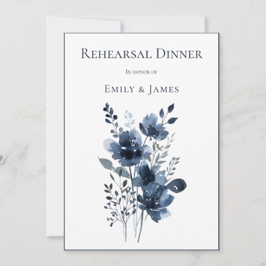 Navy Blue Botanical Wedding Kaart (Voorkant)