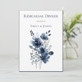 Navy Blue Botanical Wedding Kaart (Staand voorkant)