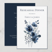 Navy Blue Botanical Wedding Kaart (Voorkant / Achterkant)