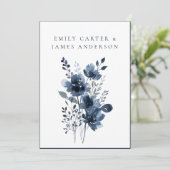 Navy Blue Botanical Wedding Kaart (Staand voorkant)