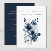 Navy Blue Botanical Wedding Kaart (Voorkant / Achterkant)