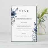 Navy Blue Botanical Wedding Menu (Staand voorkant)