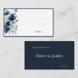 Navy Blue Botanical Wedding Plaatskaartje