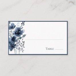 Navy Blue Botanical Wedding Plaatskaartje