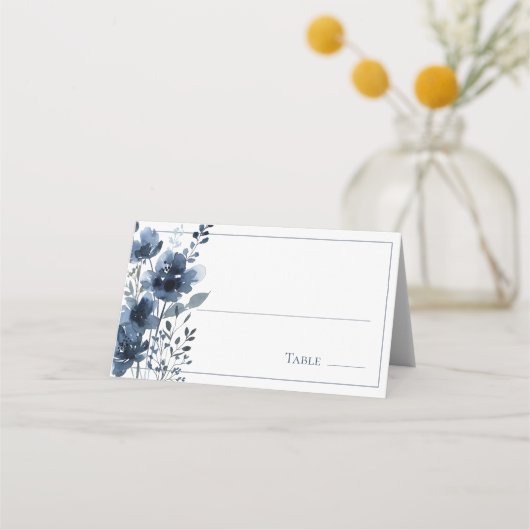 Navy Blue Botanical Wedding Plaatskaartje (Voorkant)