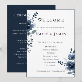 Navy Blue Botanical Wedding Programmakaart