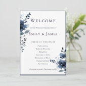 Navy Blue Botanical Wedding Programmakaart (Staand voorkant)