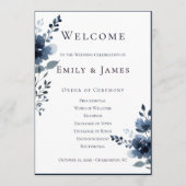 Navy Blue Botanical Wedding Programmakaart (Voorkant)