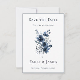 Navy Blue Botanical Wedding Save The Date