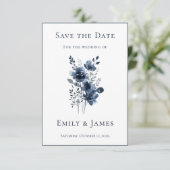 Navy Blue Botanical Wedding Save The Date (Staand voorkant)