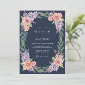Navy Blue Botanical Winter Wedding Kaart (Staand voorkant)