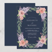 Navy Blue Botanical Winter Wedding Kaart (Voorkant / Achterkant)