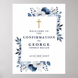 Navy Blue Botanische Bevestiging Welkomstbord Poster