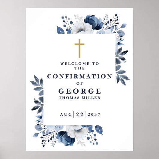 Navy Blue Botanische Bevestiging Welkomstbord Poster (Voorkant)