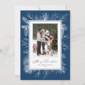 Navy Blue Botanische Kerstfoto Feestdagenkaart (Voorkant)