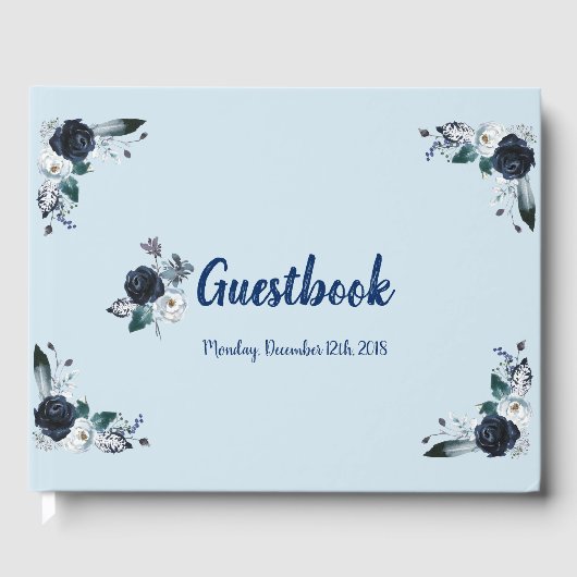 Navy Blue Bouquet Guestbook Gastenboek (Voorkant)